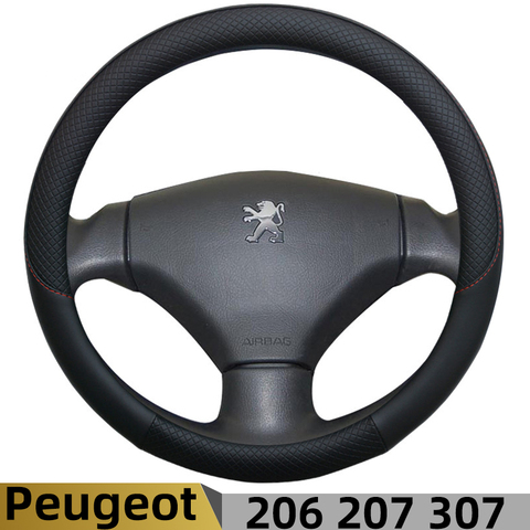 100% DERMAY Brand Leather Sport Car Steering Wheel Cover Non-slip for Peugeot 206 207 307 Auto Accessories ► Photo 1/6