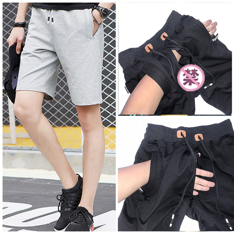 Mens Outdoor Sex Short Pants Open Crotch Secret Zipper Sexy Male Trousers Casual Cotton Summer Exotic Costumes Clothes Oversized ► Photo 1/5