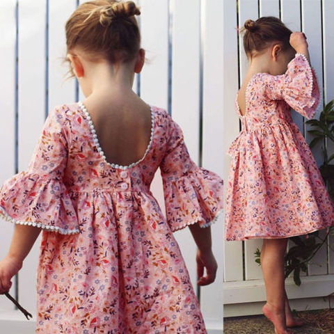 Cute Kid Girl Long Sleeve Floral Party Princess Dresses Girls Boho Pageant Dress ► Photo 1/6