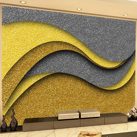 Custom Self-Adhesive Waterproof Mural Wallpaper Modern Fashion 3D Stereo Golden Ripple Wave Curve Fresco Living Room TV Stickers ► Photo 1/6