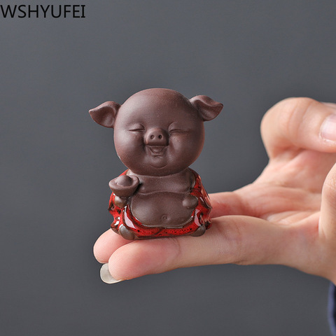 1 PCS Purple Clay Lovely Pig Figurine Ornament Fingertip Small Tea Pets Boutique Tea Table Decoration Handmade Tea Set Crafts ► Photo 1/6