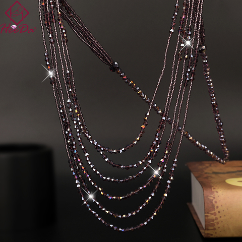 Women Kpop Big Name Layers Strand Long Necklace Shiny Crystal Beads Sweater Chain New Joker Neck Decoration ► Photo 1/6