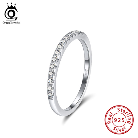 ORSA JEWELR Genuine 925 Sterling Silver Ring Pave Half Round Zirconia Finger Stackable Ring Wedding Band Fine Gift Jewelry SR204 ► Photo 1/6