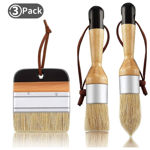 3Pack Chalk and Wax Paint Brushes Bristle Stencil Brushes for Wood Furniture Home Wall Decor ► Photo 1/6