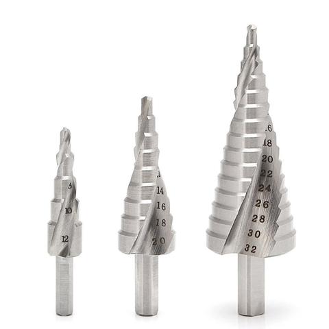 Hss 4241 6542 M35 high speed steel spiral groove step drill 4-12 / 4-20 / 4-32mm cone cutting tool steel woodworking metal drill ► Photo 1/6