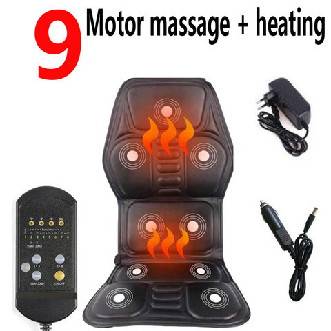 Electric 9 Motor Portable Heating Vibrating Back Massager Chair In Cussion Car Home Office Lumbar Neck Mattress Pain Relief Mat ► Photo 1/6