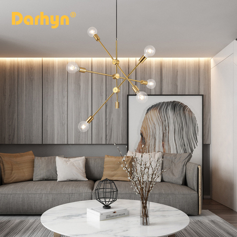 DARHYN Chandelier Lighting Model 6 Heads Nordic Wrought Iron Chandelier Plated Bronze Geometric Line Chandelier Bedroom ► Photo 1/6