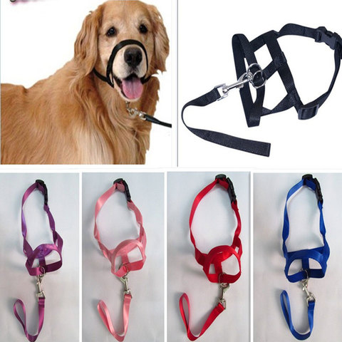 Harness Adjustable Muzzle Dog Halter Leader Belt Dog Collar Head Collar No Pull Bite Straps Training Leash Leader ► Photo 1/6