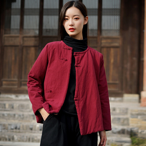 Johnature 2022 Winter Women New O-neck Plate Buckle Retro Thickened Cotton Coats Loose Comfortable Long Sleeve All-match Coat ► Photo 1/1