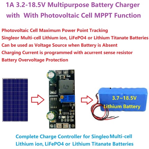 MPPT 1A 3.2V 3.7V 3.8V 7.4V 11.1V 14.8V Lithium Battery Charger Module for 9V 12V 18V Solar panels ► Photo 1/6