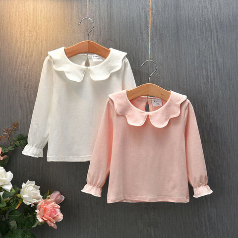 Toddler Kid Baby Girl Collar T shirt Tops Bowknot Long Sleeve Bottoming Tee Blouse Casual Clothes ► Photo 1/6