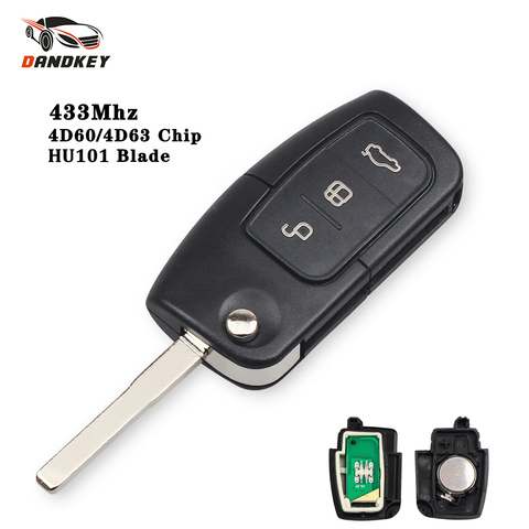 Dandkey Flip Uncut Key 433MHz 3 Buttons Remote Key For Ford Focus 2 3 Mondeo Fiesta C Max S Max Galaxy 4D60 4D63 40/80bits Chip ► Photo 1/6