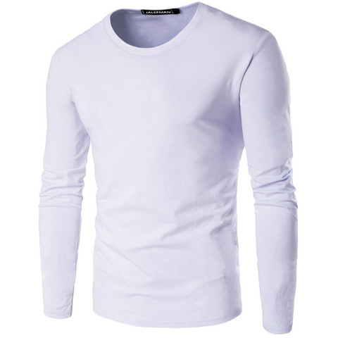 Autumn and winter new solid color men's long-sleeved T-shirt O-neck polyester slim red blue black ► Photo 1/6