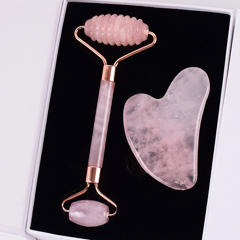 Face Care Massage Roller Natural Rose Quartz Gua Sha Tool Health Care Acupuncture Massager Neck Slimming Anti Wrinkle Cellulite ► Photo 1/6