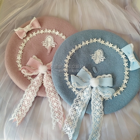 Japanese-style Beret Lolita GIRL'S Sweet Cute Versatile Woolen Women's Hand Made Lace Bow Bud ► Photo 1/5