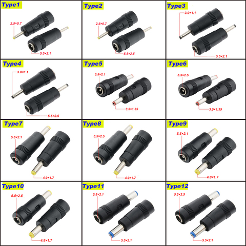 1pcs DC Connector 5.5 x 2.1/5.5×2.5mm Female to 2.5×0.7、3.0×1.1、3.5×1.35、4.0×1.7、4.8×1.7、5.5×2.1mm Male Laptop Power Adapter ► Photo 1/6