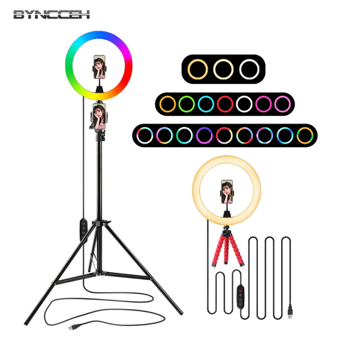 RGB Led Ring Light With 1.6m Stand Tripod Ringlight Colorful Selfie Ring Lamp For Youtube Tiktok Photography Video Party  Live ► Photo 1/6