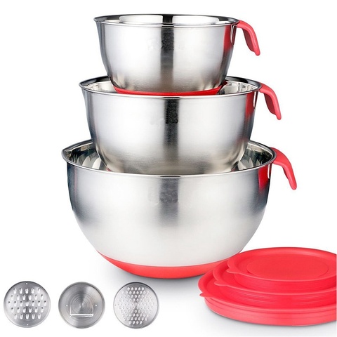 Stainless Steel Salad Bowls With lid Non-Slip Silicone Bottom DIY Cake Baking Egg Mixing Bowl With Grater Set Cooking Accessory ► Photo 1/1