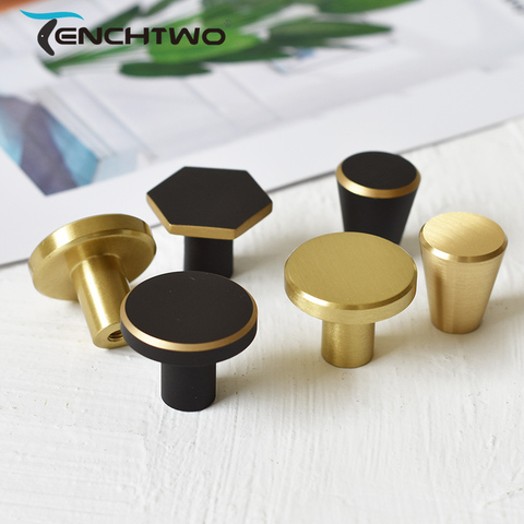 TENCHTWO Round Gold Brass Dresser Knobs Kitchen Cupboard Drawer Pulls Cabinet Door Black Copper Handles Furniture Hardware ► Photo 1/6