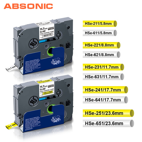 Absonic HSe-211 Hse-221 Hse-231 Tape For Brother HSe-611 HSe-621 HSe-631 641 651 241 Heat Shrink Tube Tape for P-Touch printer ► Photo 1/6