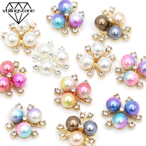 10Pcs Pearl Rhinestone Buttons Vintage Metal Button Alloy Diamante Flower Crystal Buttons DIY Hair Clip/Bows Clothing Decoration ► Photo 1/6
