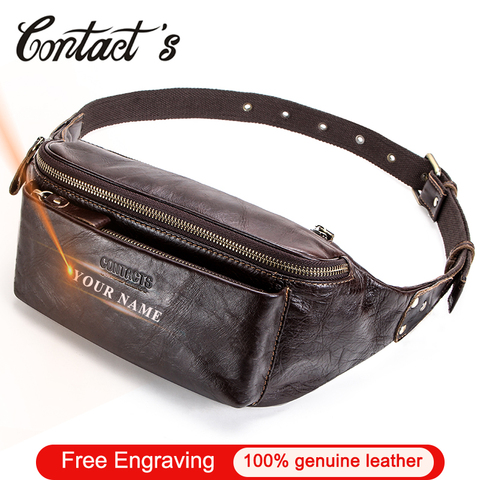 Contact's Genuine Leather Waist Packs For Men Travel Fanny Belt Pack Vintage Male Waist Bag Small Shoulder Bags for Phone Pouch ► Photo 1/6