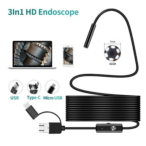 7.0mm Type-c Android USB Endoscope Camera Hard Cable PC Android Phone Endoscope Pipe Type C Endoscope Inspection Mini Camera ► Photo 1/6