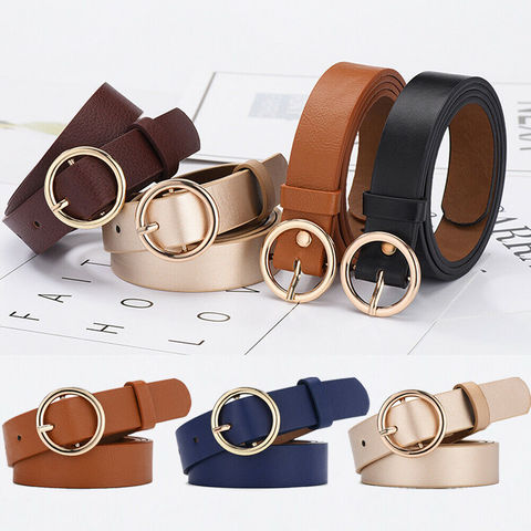 2022 Newest Hot Women`s Round Buckle Belt Ladies Casual Solid Color Jeans Faux Leather Waistband Classic Strap Belts ► Photo 1/6