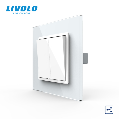 Livolo  EU standard Luxury  Crystal Glass Panel, Two Gangs,2 Way Push Button Home Wall Switch, C7K2S-11/12,no logo,key pad cross ► Photo 1/6