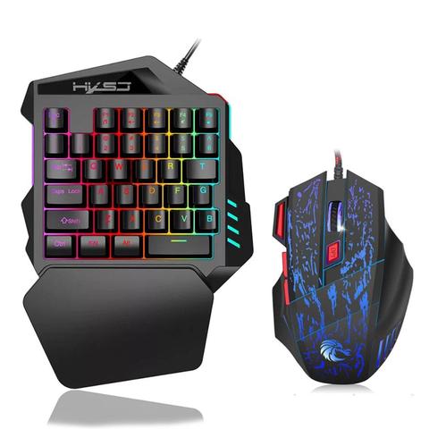 HXSJ J50 Ergonomic Keyboard And Mouse Combo Colorful Backlight One-Handed Wired Gaming Keyboards 5500DPI PC Gamer Set For LOL CS ► Photo 1/6
