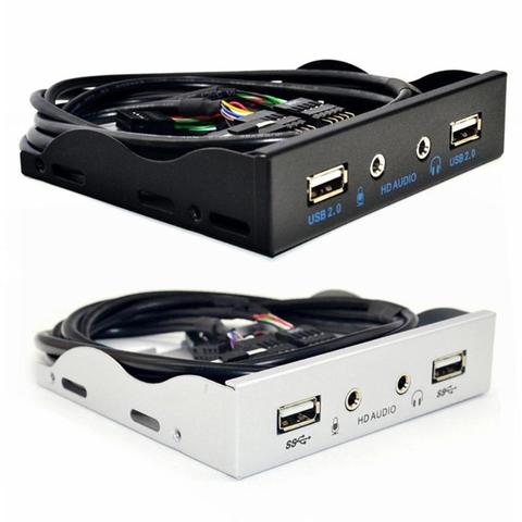 3.5 inch 9Pin to 2 USB 2.0 Port HUB Splitter Floppy Bay HD Audio 3.5mm Earphone Jack Expansion Front Panel Rack for Computer PC ► Photo 1/6