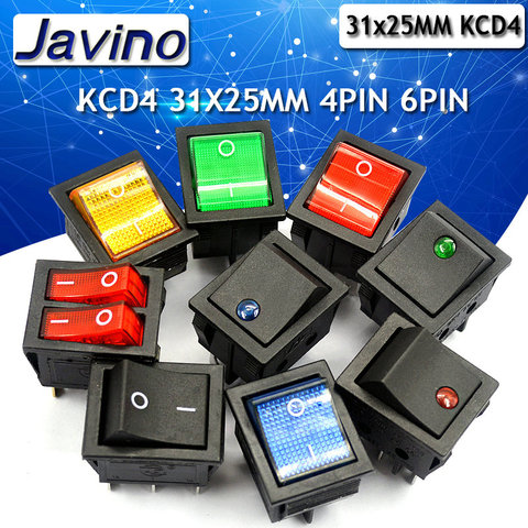 KCD4 Rocker switch ship type switch rocker power button 4/6PIN red light green light 31x25mm16a 250v ON-OFF/ON-OFF-ON ► Photo 1/6