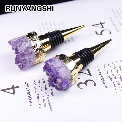 1pcs Natural amethyst cluster Red Wine Champagne Wine Bottle Stopper Valentines Wedding Gifts Reusable Stopper （golden） ► Photo 1/6