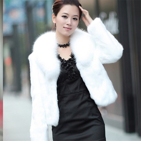 High Quality Faux Rabbit Hair Coat Women's Warm Outerwear Autumn Winter Short Faux Fox Fur Collar Coat Jacket Plus Size Overcoat ► Photo 1/6