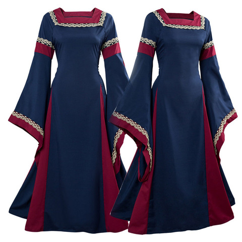 Woman Medieval Renaissance Style Dress Victorian Lotus Sleeve Vintage Party Halloween Square Collar Palace Princess Vestido ► Photo 1/5