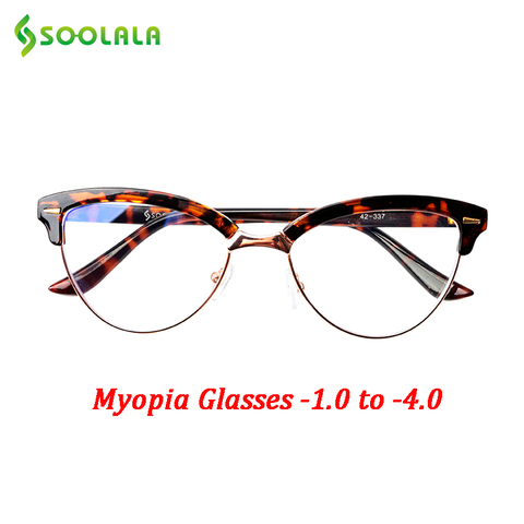 SOOLALA Semi-Rimless Cat Eye Anti Blue Light Myopia Glasses Women Short Sight -1.0 -1.5 -2.0 -2.5 -3.0 -3.5 -4.0 Optical Frame ► Photo 1/6