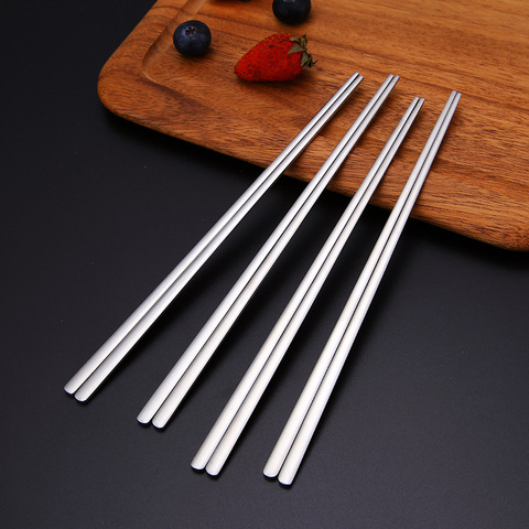 1 Pair Stainless Steel Solid Flat Adult Chopsticks Sushi Chop Sticks Portable Dinnerware Korean Tableware ► Photo 1/4