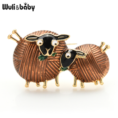 Wuli&baby Cute Eating Grass Couple Sheep Brooches Enamel 4-color Animal Party Casual Brooch Pins Gifts ► Photo 1/6