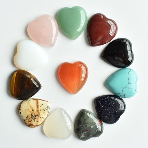 2022 new Top quality Assorted natural stone mix heart shape cab cabochons beads for jewelry making 25mm wholesale 12pcs/lot free ► Photo 1/6