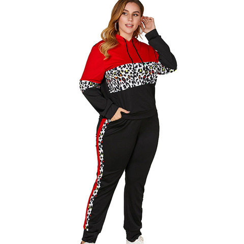 Women Sport Tracksuit Two Piece Set Leopard Hoodie Long Sleeve Crop Top and Sweatpants Outfits Sweatsuit Wholesale Dropshipping ► Photo 1/6