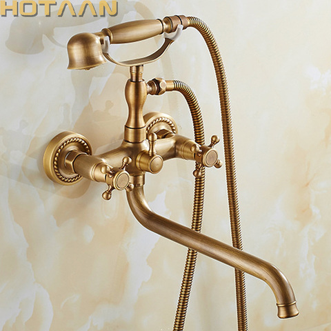 HOTAAN A set 30cm length outlet rotated Brass Body Bathroom Shower Faucet Four Handle Options Bathtub Faucet Bath Water Mixer ► Photo 1/6