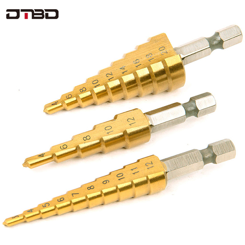 HSS Titanium Step Drill Bits For Metal Wood Shank Stepped Bit 3-12/4-12/4-20/4-32 Carpenter Tools Auger Center Drill Hole ► Photo 1/6