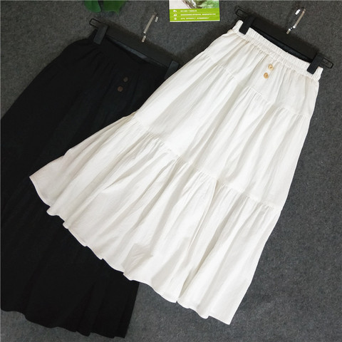 2022 New High Waist Women Summer Long White Cotton and Linen Long Skirt Saia Women A-Line Boho Skirt Faldas Jupe Femme ► Photo 1/6