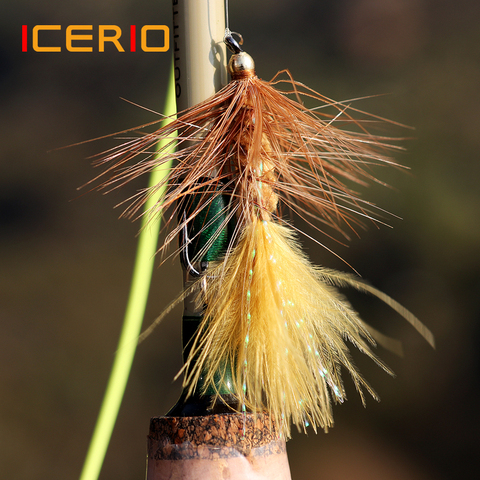 ICERIO 6PCS Brass Bead Head Wooly Bugger Streamers Fishing Fly Lures Olive Red Black Saltwater Fly Tying Hook Trout Flies Bait ► Photo 1/6