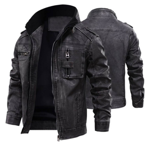 Business Velvet Mens Leather Jackets Motorcycle Stand Collar Zipper Pockets Male US Size PU Coats Biker Faux Leather Outerwear ► Photo 1/6