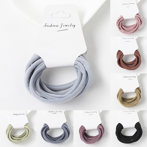 6 PCS Solid Color Basic Elastic Hair Bands For Girls Pink Tie Gum Scrunchie Ring Rubber Bands 2022 Hair Accessories Set ► Photo 1/6