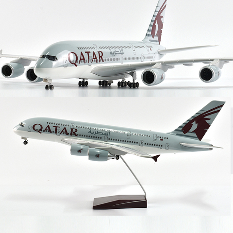 JASON TUTU 46cm Qatar Airbus 380 Plane Model Airplane Model Aircraft Model 1/160 Scale Diecast Resin Airplanes Planes W Light ► Photo 1/6