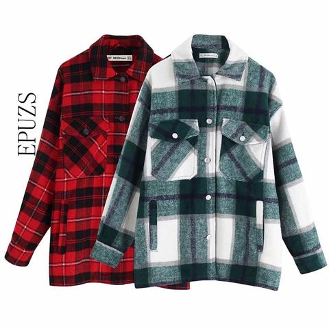 autumn red Plaid coats and jackets women streetwear fashion Long Sleeve office jackets coats Oversized Outerwear 2022 ► Photo 1/6