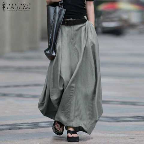 2022 Vintage Summer Skirts ZANZEA Women High Waist Solid Cotton Linen Skirt Saia Female Beach Maxi Long Skirts Jupe Faldas 5XL 7 ► Photo 1/6