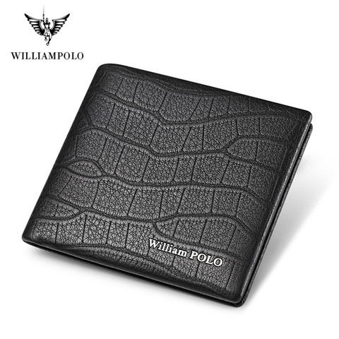 WILLIAMPOLO luxury Brand Men Wallet Short Genuine Leather Crocodile Bifold purse fashion New design Cowhide Black Leather ► Photo 1/6